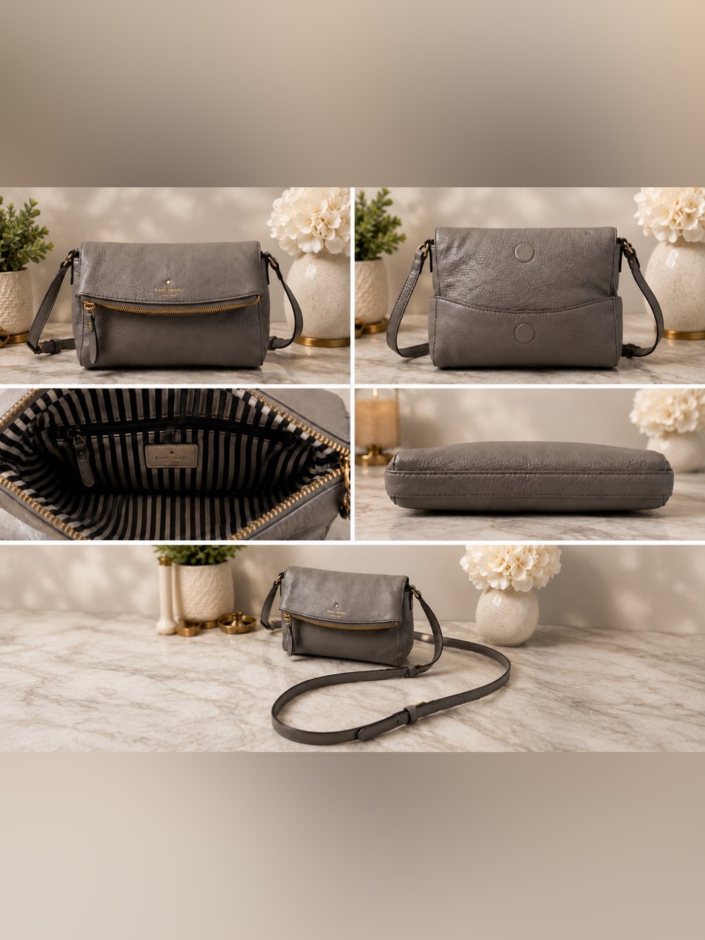 Kate Spade Gray Pebbled Leather Crossbody Bag